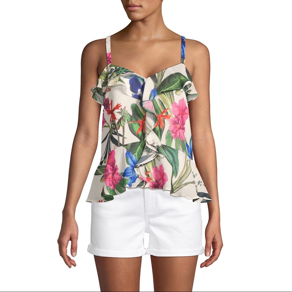 Parker Patterned Ruffle Sleeveless Blouse